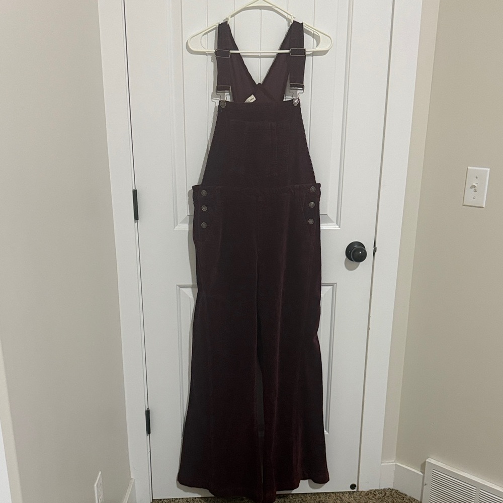 Aaron & Amber Corduroy Burgundy Bell Bottom Overalls
